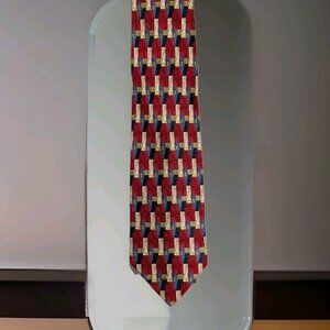 Tiziano Milano Men's Tie Italian Silk Geometric Design Pattern Red, Blue, Tan
